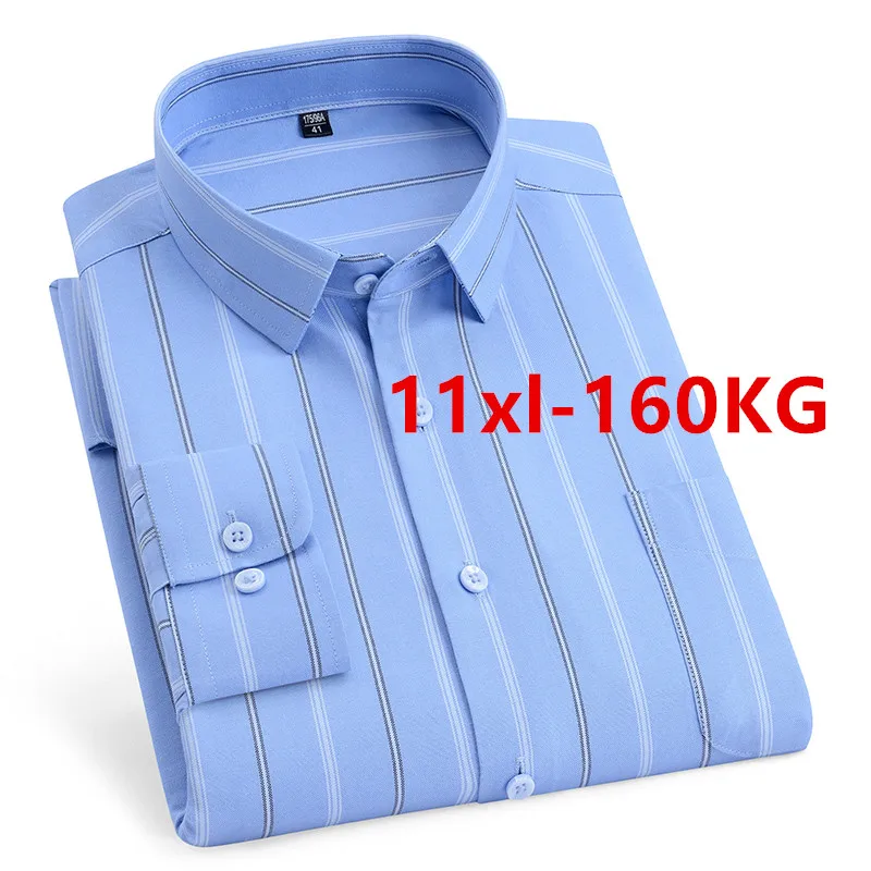 Men\'s Stripe Shirts Long Sleeve Autumn Fashion 100% Cotton Solid Business Formal Slim Fit Dress Shirt Plus Large Size 11XL 10XL