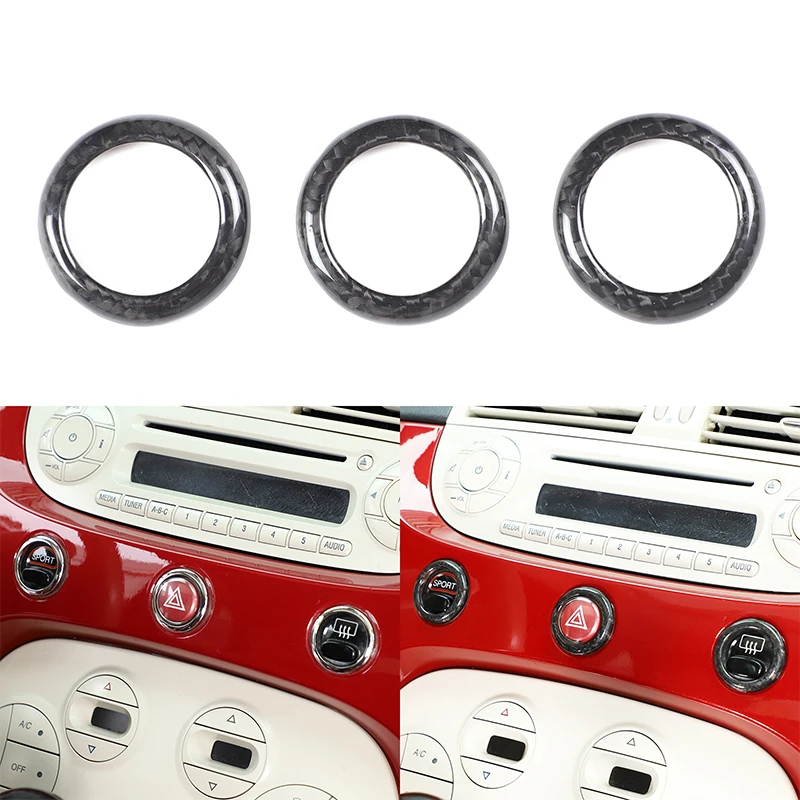 

3 шт. декоративных наклеек из настоящего карбона для воздуховодов Fiat 500 2007-2015, аксессуары для защиты салона автомобиля