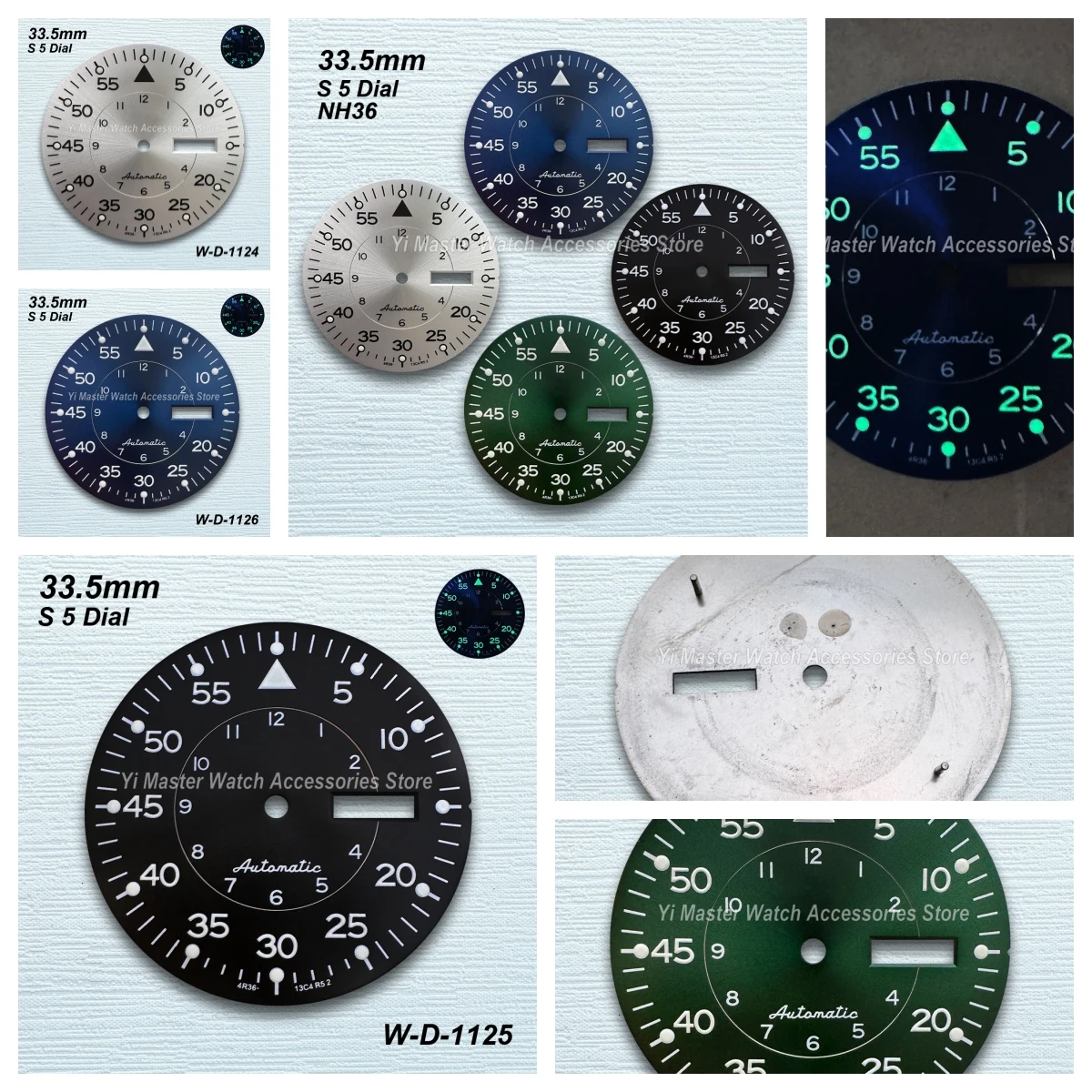 

33.5mm S 5 Logo Sunray Dial Fit NH36/4R36 Movement Green Luminous High Quality Watch Modification Accessories