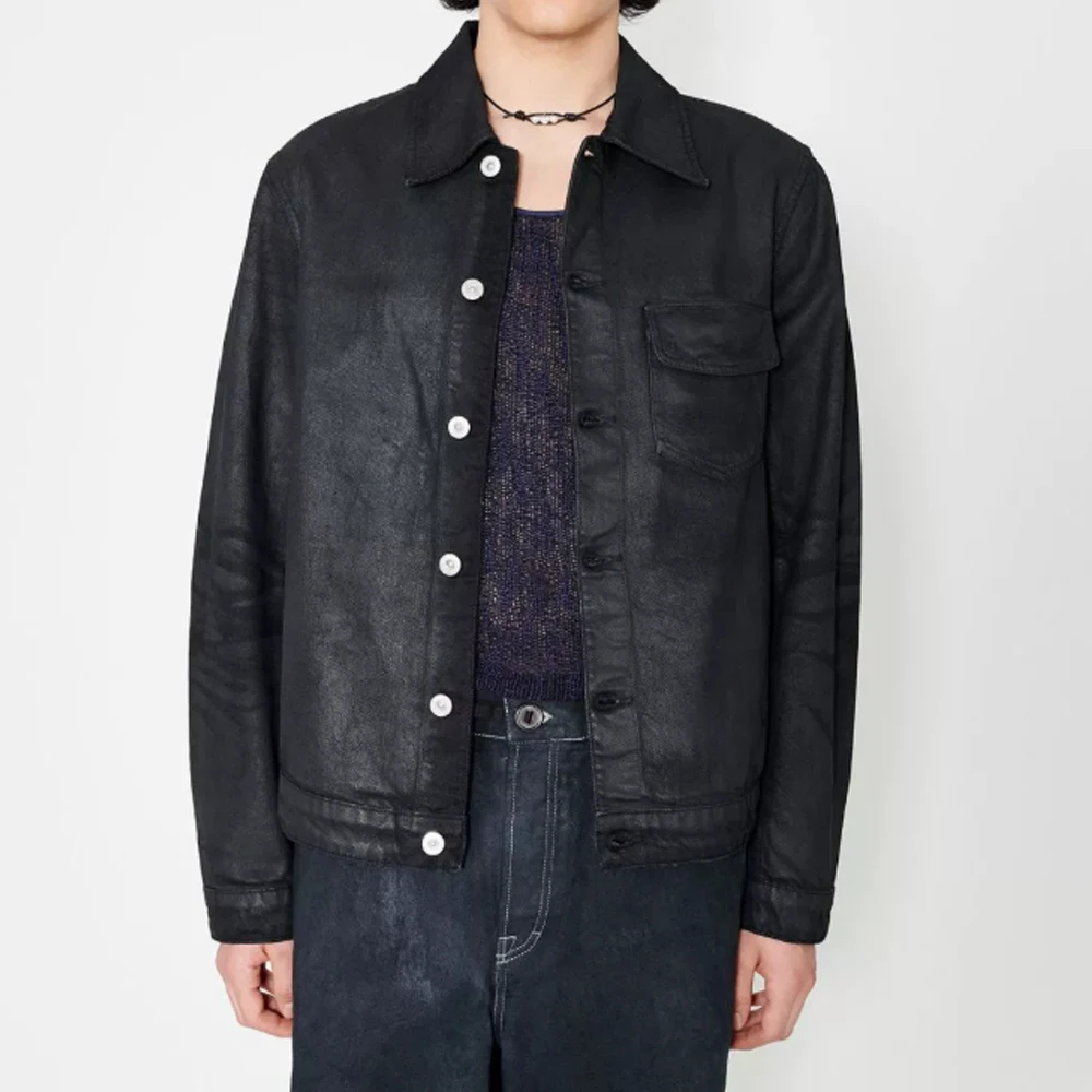 هاي ستريت داكن RO جينز سترة رجالية نحى الشمع بولي Silver مشبك فضي أسود فضفاض الحد الأدنى ملابس الشارع الشهير معاطف السترة الدنيم #1