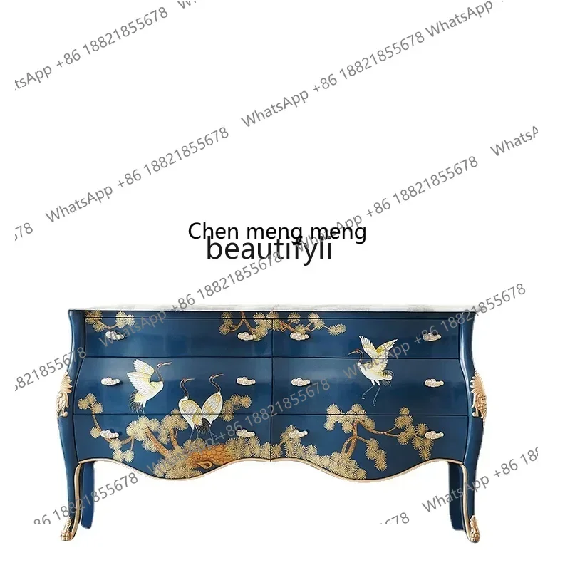 

zxS New Chinese Style National Fashion Luxury Hand Painted Crane Villa Entry Door Solid Wood Porch Partition Curio Cabinet