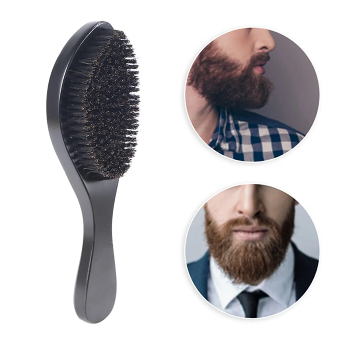 1Pcs Black Long Curved Beard Comb Bristle Brush Beech Wood Bristle Brush Men'S Styling Comb for Hair Care