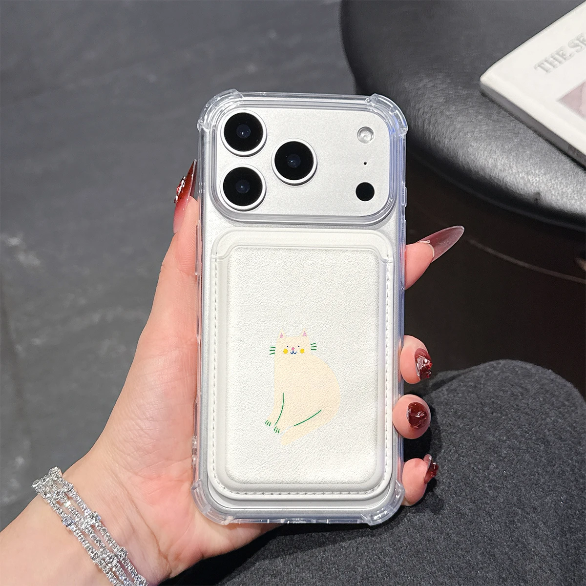 Minimalistische Katzen-Handyhülle für iPhone 17 16 15 14 13 Pro Max Plus mit Brieftaschenfach, transparent, weiches TPU für magnetische Handyhülle