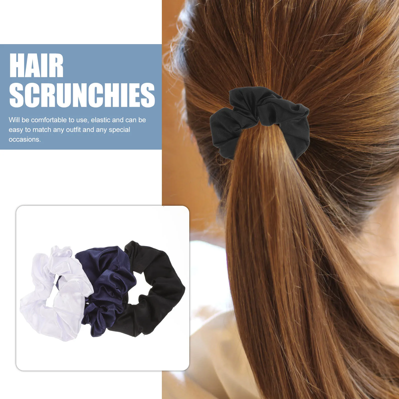 

3pcs Solid Color Hair Scrunchies Large Elastic Ponytail Holders For Women Girls Polyester Hair Ties Styling Accessories Newborn