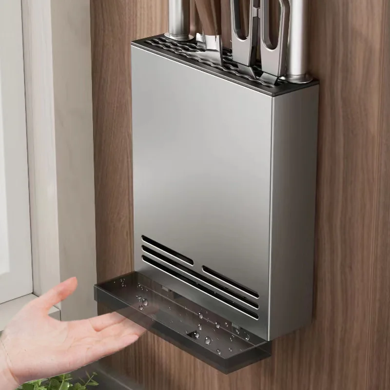 Wall Mount Kitchen Knife Holder Carbon Steel No Drill Space Saver Heavy Duty Multifunctional Household Kitchen Tidy Organizer