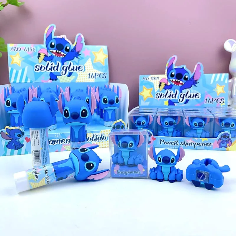 Imagem -02 - Disney Kawaii Stitch Eraser para Crianças Escrita Bonito Desenho Apontador de Lápis Artigos de Papelaria Material Escolar 16 Pcs por Lote