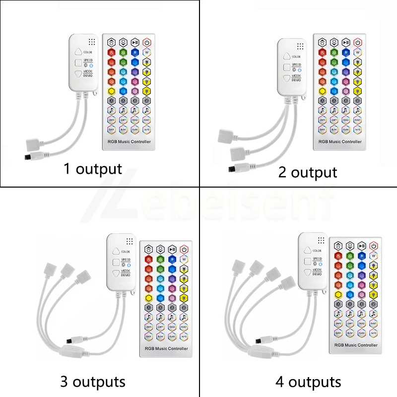 1-4 Output Bluetooth RGB Colorful LED Dimmer Controller Music Timing Mode with 40 Keys IR Remote Control for 5050 2835 Light Bar