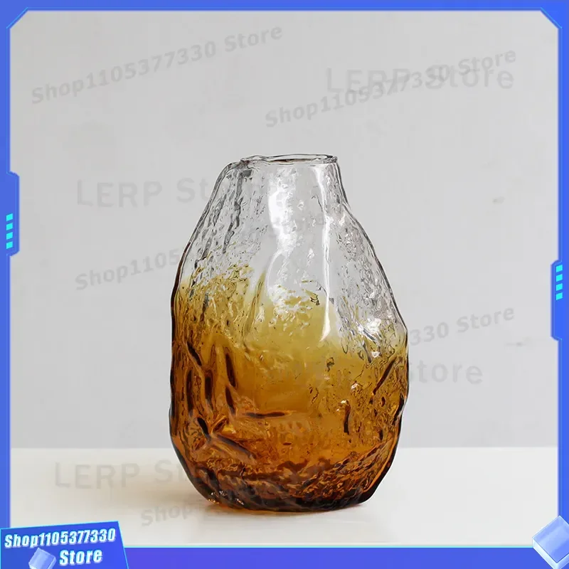 Art Glass Hanging Bell Irregular Relief Gradual Color Change Horse Drunk Wood Vase Home Interior Living Room Model Flower