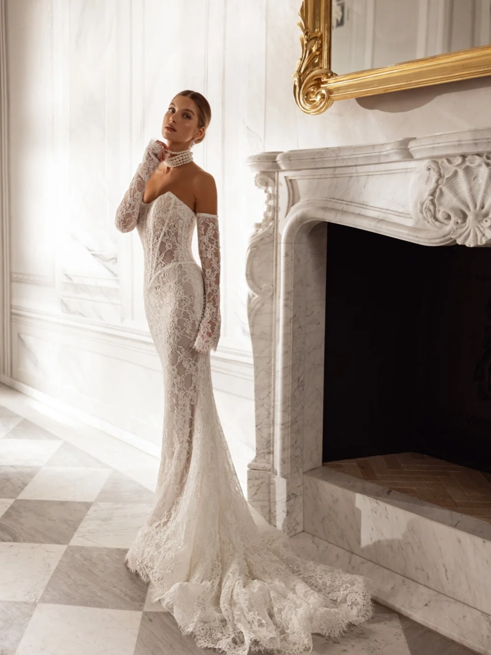 Detachable Sleeve Lace Wedding Dress Elegant Strapless Mermaid Long Bridal Gown Customized Backless Dresses For Bride