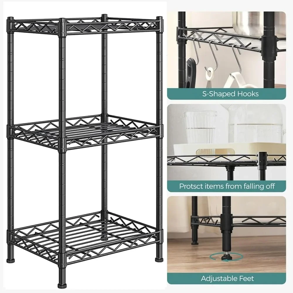 Scaffali portaoggetti Santoy a 3 livelli regolabili, scaffale in metallo per cucina, bagno, dispensa, armadio e camera da letto