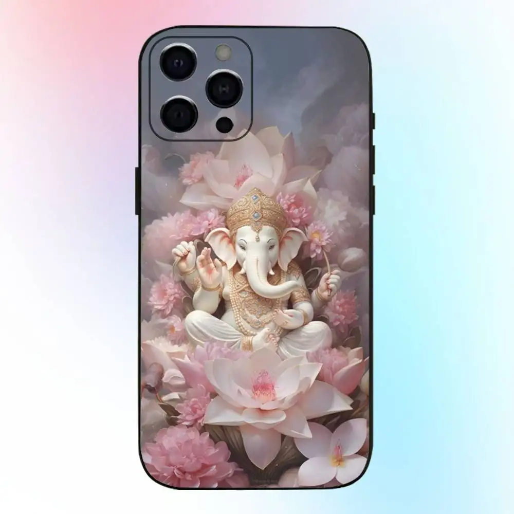 Coque de téléphone éléphant indien Ganesha, étui noir souple pour iPhone17,16,15,14,13,12,11 Plus,Pro Max
