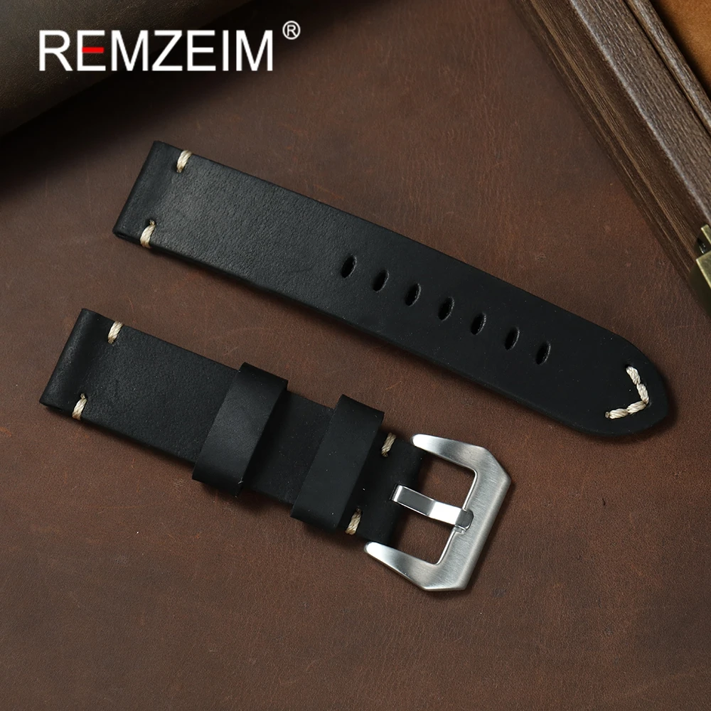 

Thick Crazy Horse Leather Watch Strap 20mm 22mm 24mm Replacement Watch Band Black Brown with Stainless Steel Buckle Wrist Belt