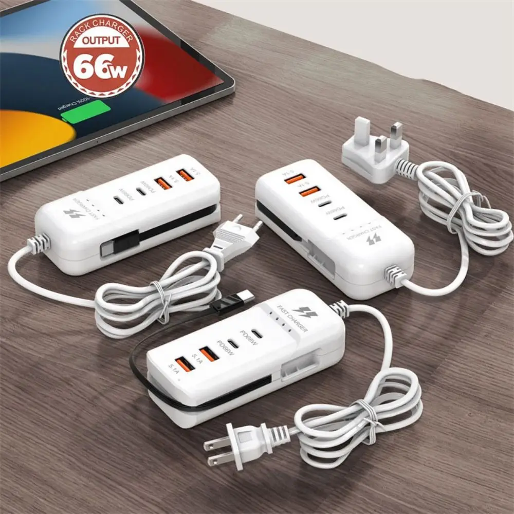 

5.1A USB Charger Socket 66W Muti Ports Phone Charger Adapter USB/Type C 2 USB Ports Mobile Phone Charge Power Strip Bedroom