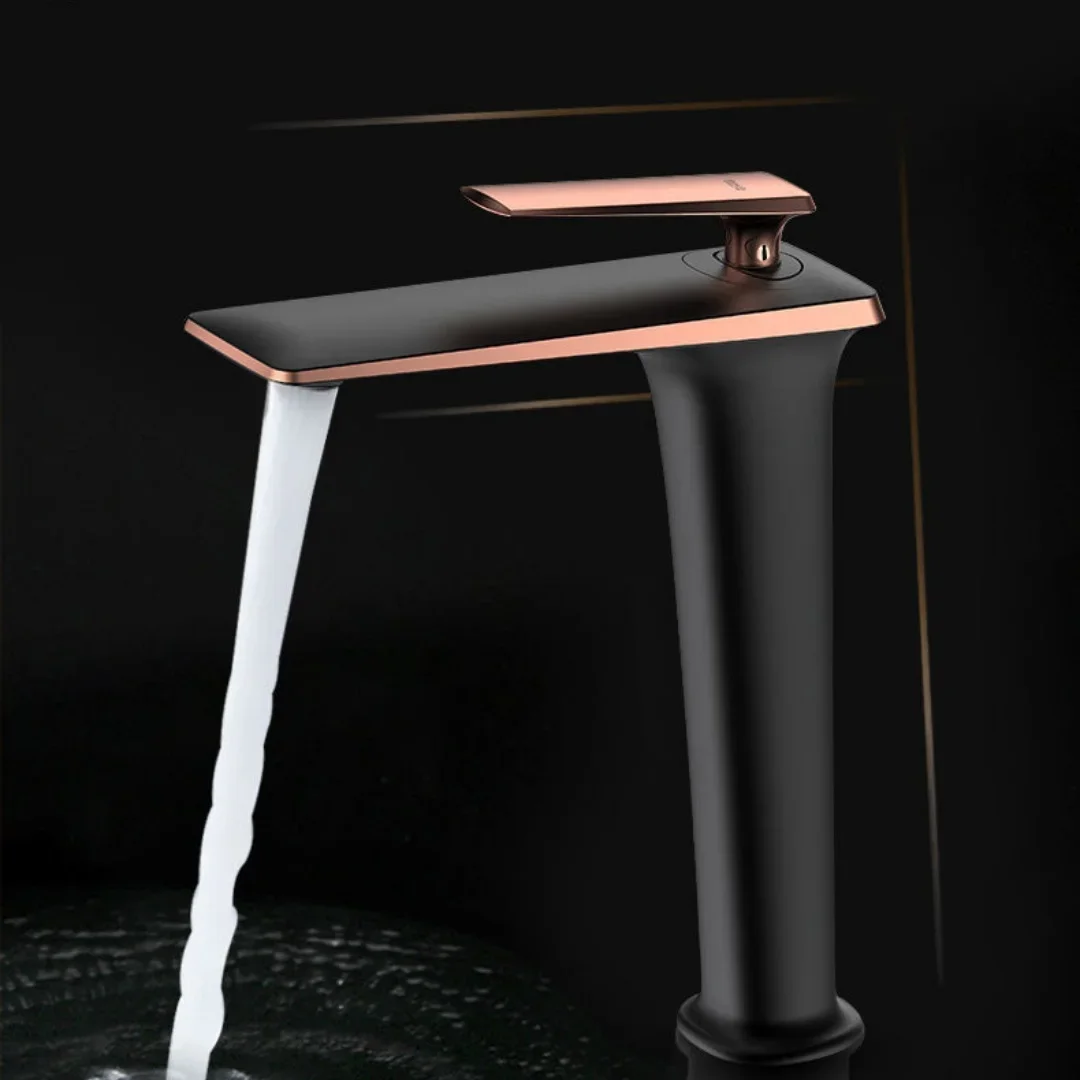 Black Bathroom White Basin White Gold Lavotory Chrome Waterfall Faucet Bathroom Sink Faucet Bathroom tap