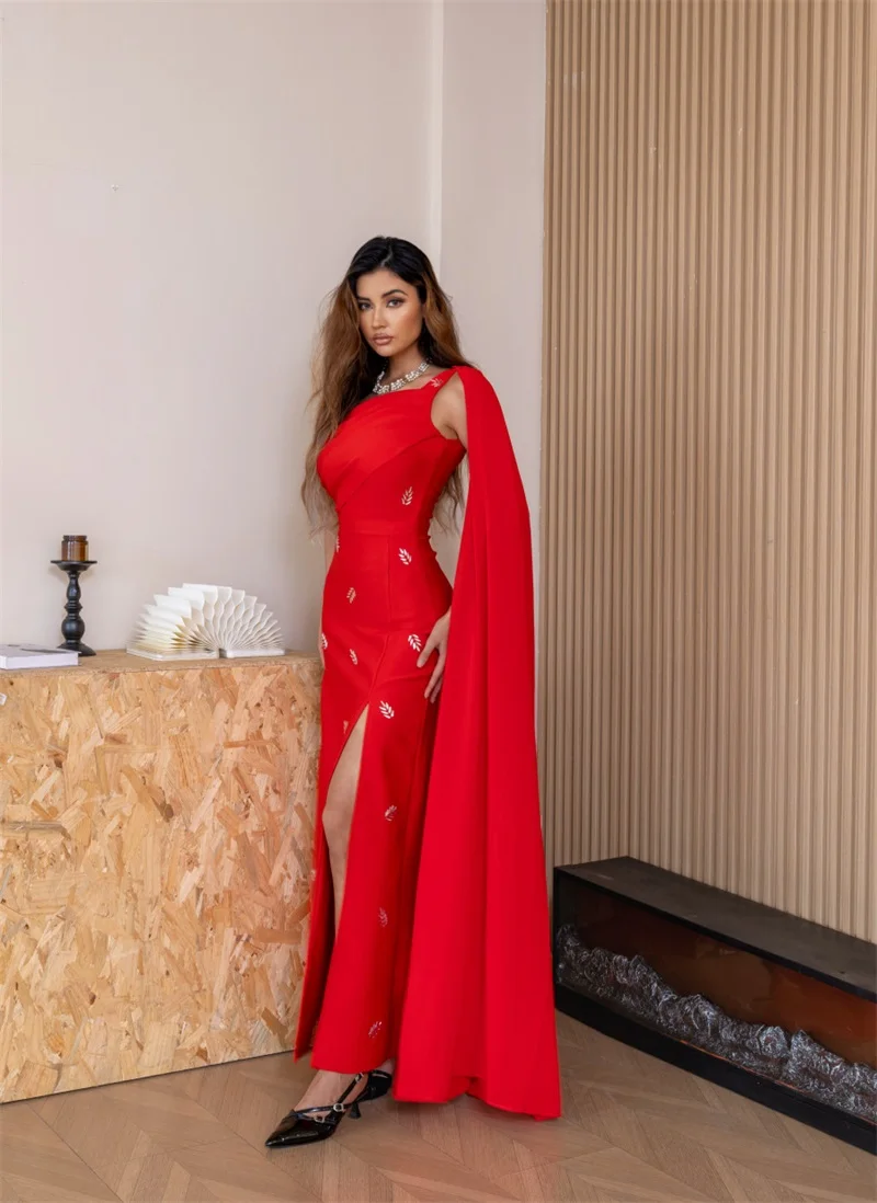 

Luxury Wrap Crystals Women's Prom Dress Sexy One Shoulder Sleeveless Long Bandage Party Gown Formal Birthday Red Carpet Robe