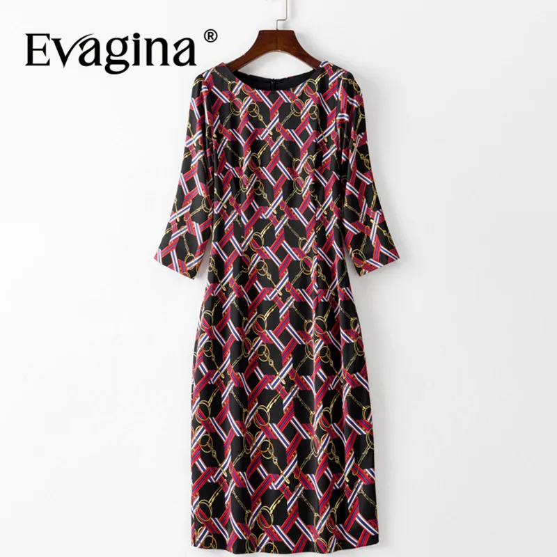 Evagina New Design Spring Summer Women's Dress Print Three Quarter Sleeve Pretty Slim-Fit Hip Wrap A-Line Dresses