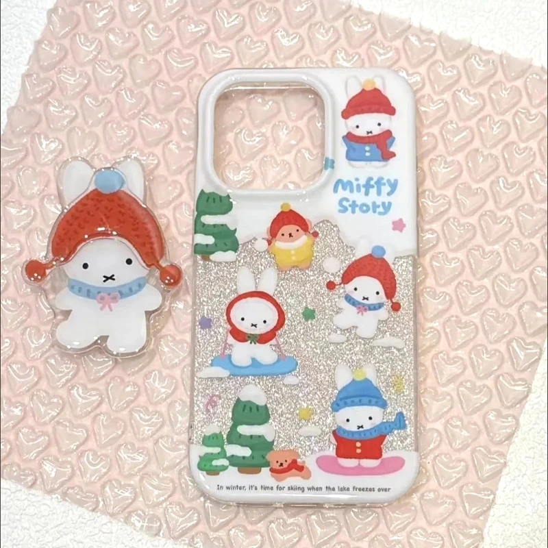 Miffy Airbag Phone Holder Portable 360° Adjustable for IPhone Samsung with Adhesive Stick-On Design Cute Cartoon Red Hood Rabbit