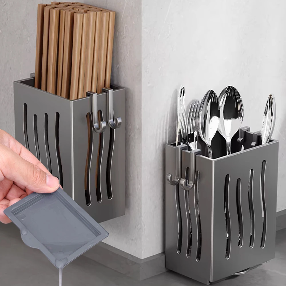 Kitchen Utensil Rack-Multifunctional Draining Chopstick Spoon Fork Holder Wall-Mounted or Freestanding Cutlery Storage Box Rack