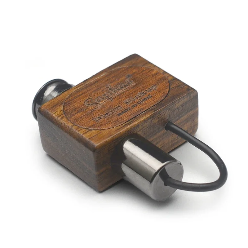 SAPHUE S2/3 Clip Pickup for Acoustic/Classic Guitar Wood Case with Volume Knob and 6.35 Jack  for Ukelele/Kalimba/Mandolin