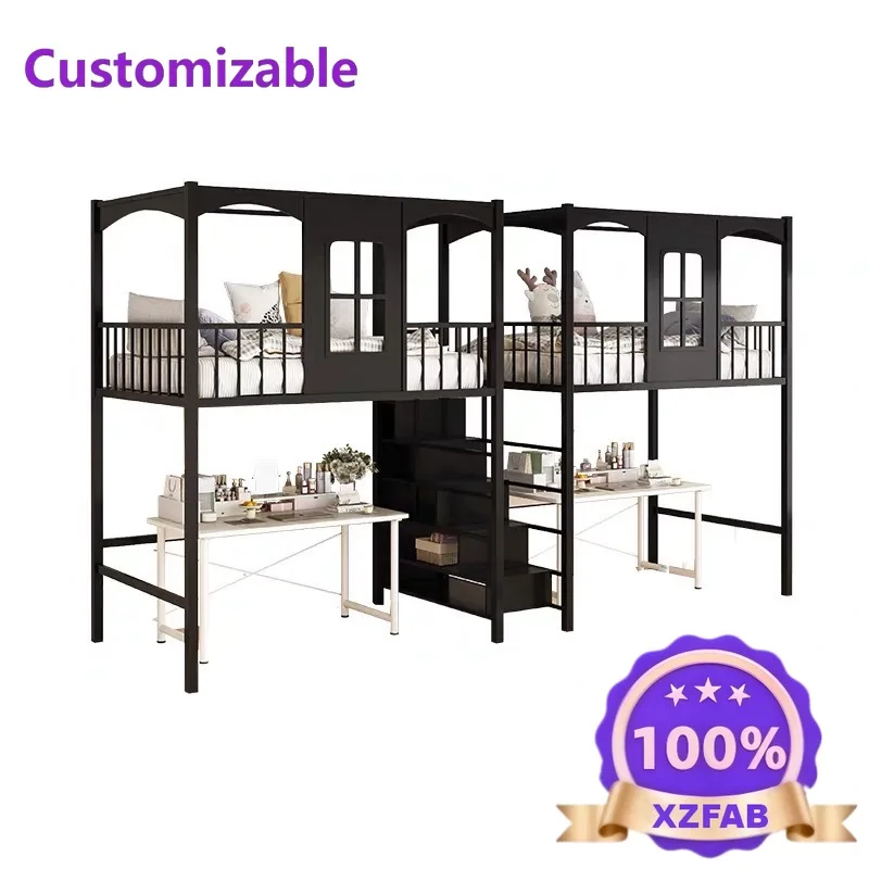 Factory Direct 2026 Wrought Iron Elevated Bed Dormitory Rental Room Wrought Iron Elevated Apartment  Empty Attic  Double