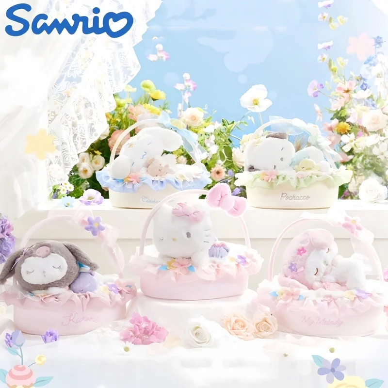 Sanrio Characters Spring Sleep Flower Basket Series Kuromi Cinnamoroll Anime Peripheral Soft Toy Plush Doll Pendant Gift Toy