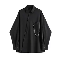 Hip Hop Chains Long Sleeve Irregular Shirt Vintage Men Oversized Cool Blouses Summer 2023 Fashion Japanese Streetwear Cardigan