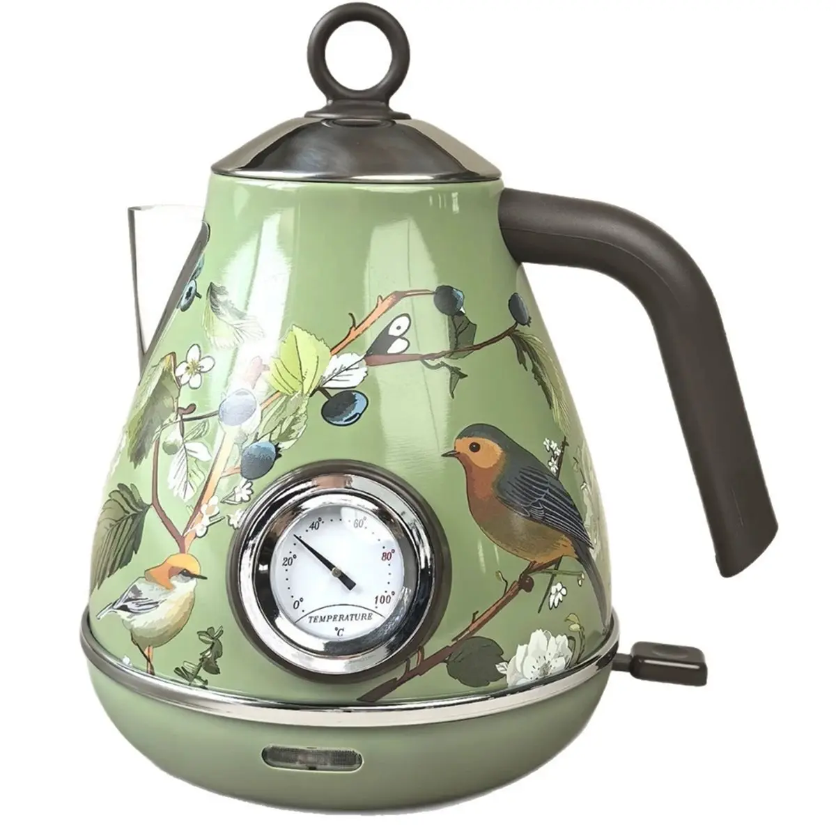 HITL 1.7L Retro Electric Kettle 1850W Handmade Decals Auto Power Off Stainless Steel Teapot for Quick Boiling EU Plug