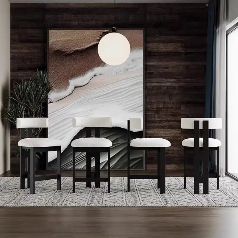 الشمال بار البراز خشب متين كرسي مرتفع صوف الضأن منجد كريم خمر المطبخ المنزل حانة الجلوس #5