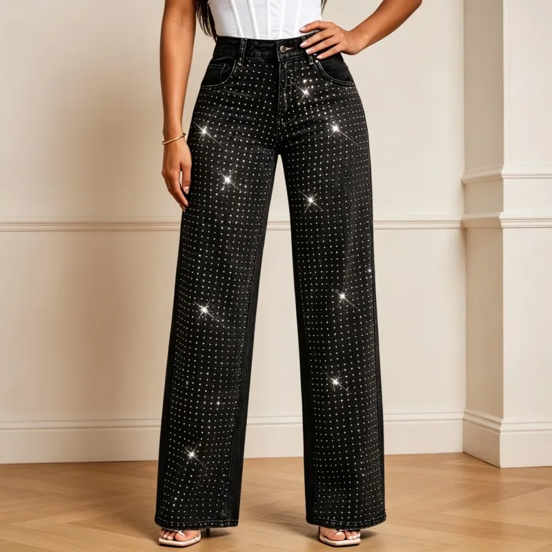 Ladies Black High Waist Wide Straight Leg Pants Women Trendy All Match Casual Long Trousers Daily Commute Fashion Bottoms