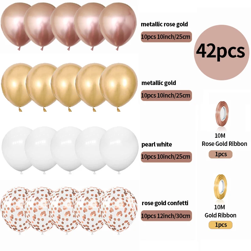 42pcs 12inch Chrome Rose Gold Confetti Latex Balloons Birthday Party Decorations Kids Girl Boy Adult Wedding Globos Supplies