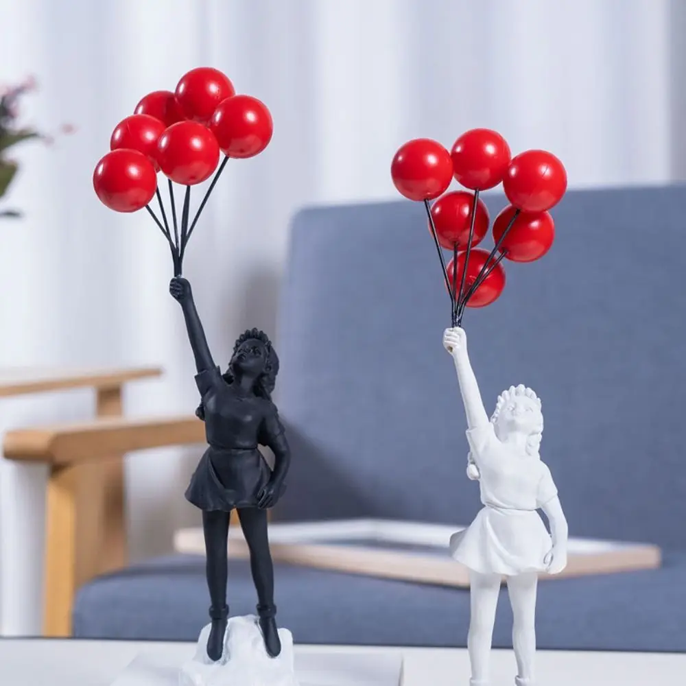 Simple Resin Crafts Flying Balloon Girl Figurine No Odor Balloon Girl Banksy Sculpture White Black Bookcase