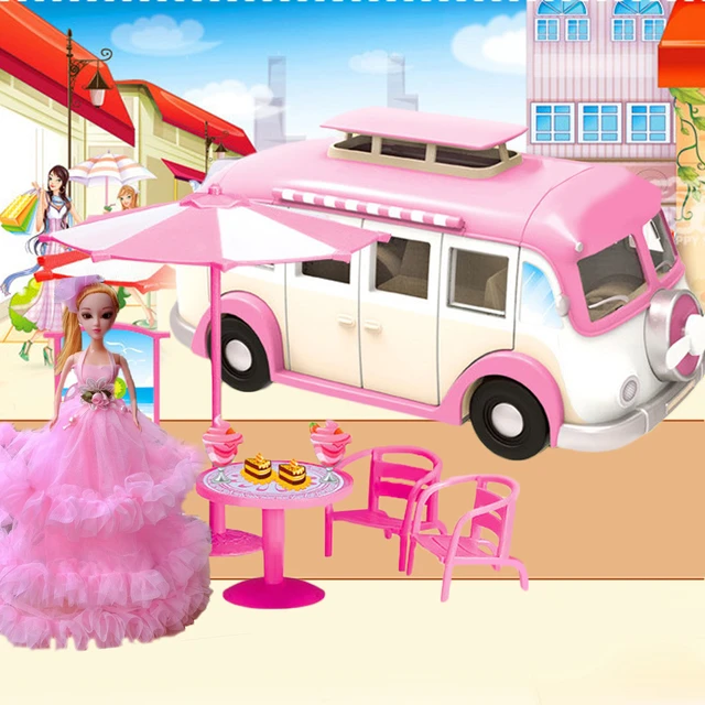 Fashion Cute Simulation Motorhome Camper Car Toy Accessories Compatible with Barbie Doll Kids Girls Birthday Christmas Gift