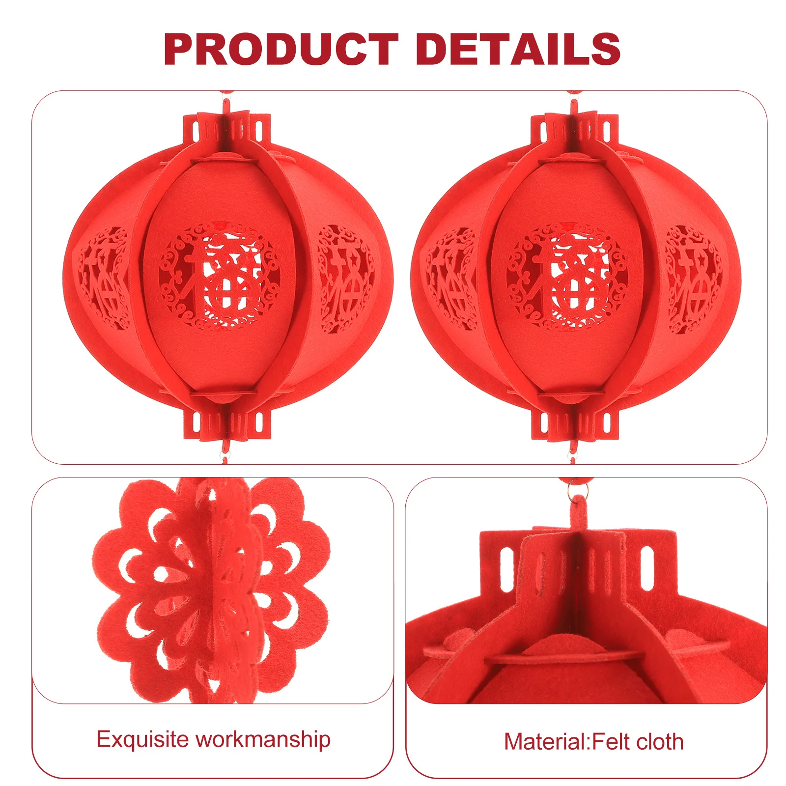 

2pcs Red Felt Chinese Lantern Decoration Spring Festival Hanging Ornament Year Of The Rabbit Home Decor Festive Party Pendant