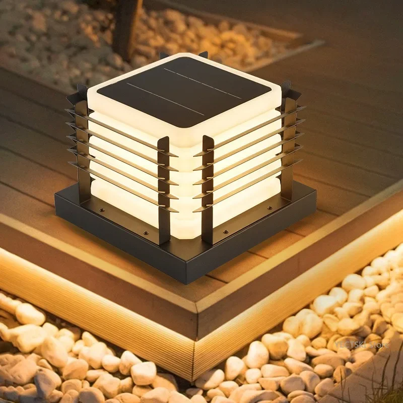 GHJUYIOL Chinese style villa fence column lamp waterproof solar column lamp garden courtyard outdoor landscape column lamp