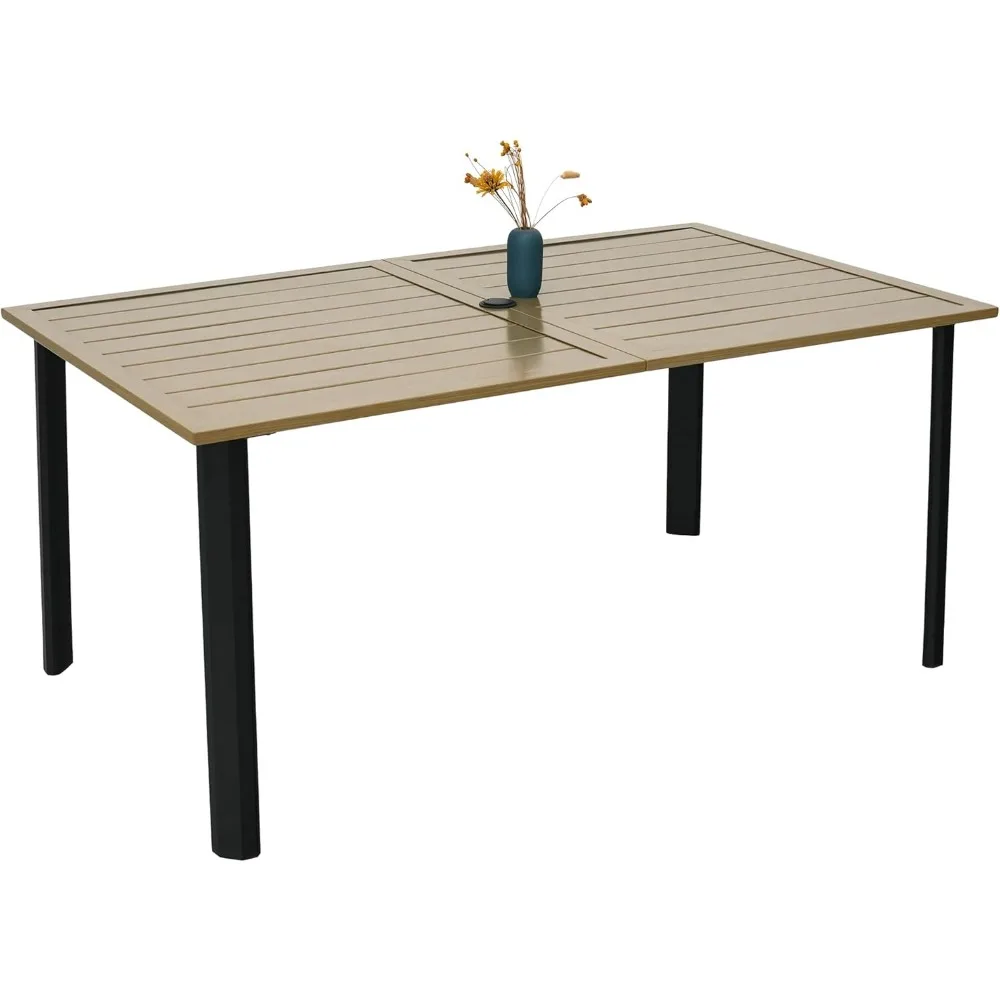 

Outdoor Patio Table for 6 Person, Patio Dining Rectangle Table with 1.57" Umbrella Hole for Garden Lawn Backyard Parties, Black