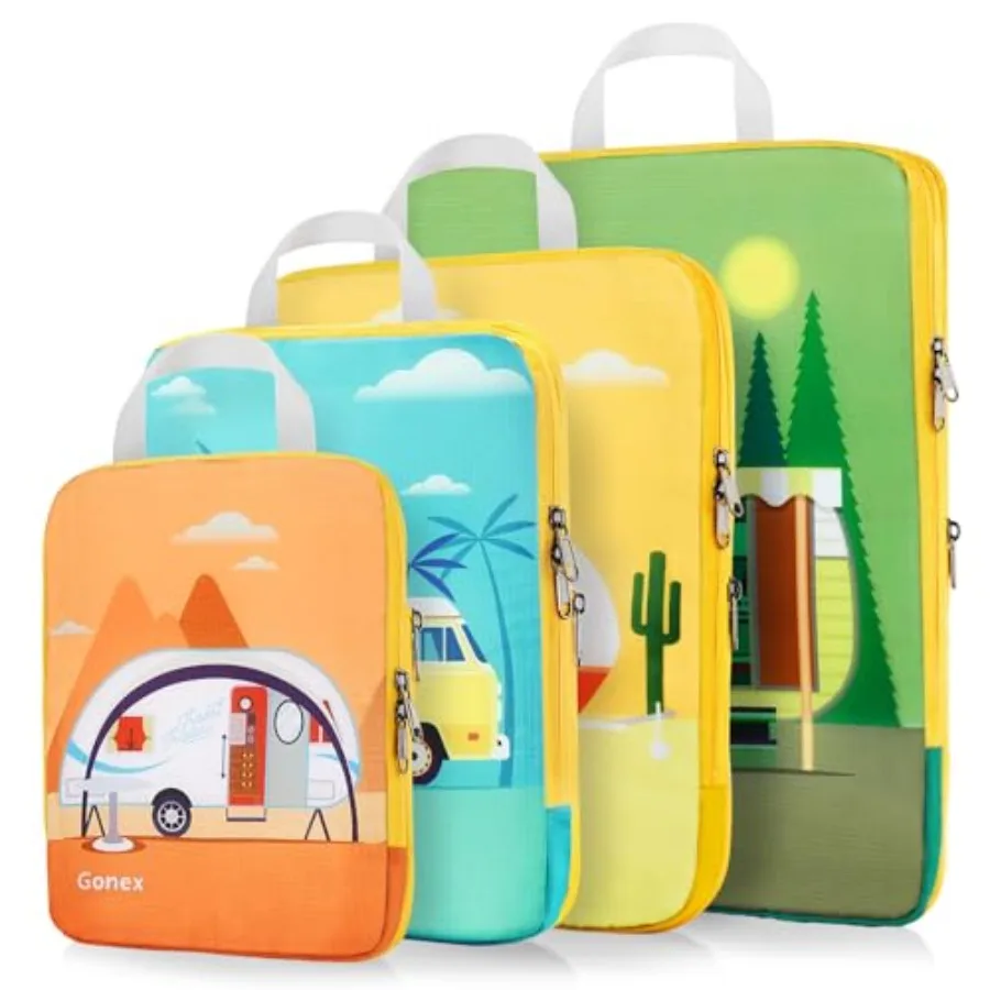 

Compression Packing Cubes 4pcs Expandable Storage Travel Luggage Bags Organizers for Suitcase Carry On Grey Lightweight Durable