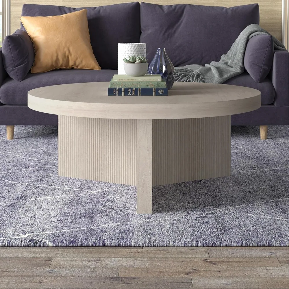 

36" Wide Round Coffee Table in Beech White, for Home, Living Room, Bedroom, Entertainment Room, Office Table