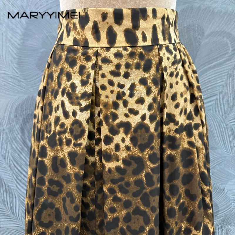 MARYYIMEI Fashion leopard print women's clothing waist-cinching temperament A-line skirt New Summer 2026 Edition