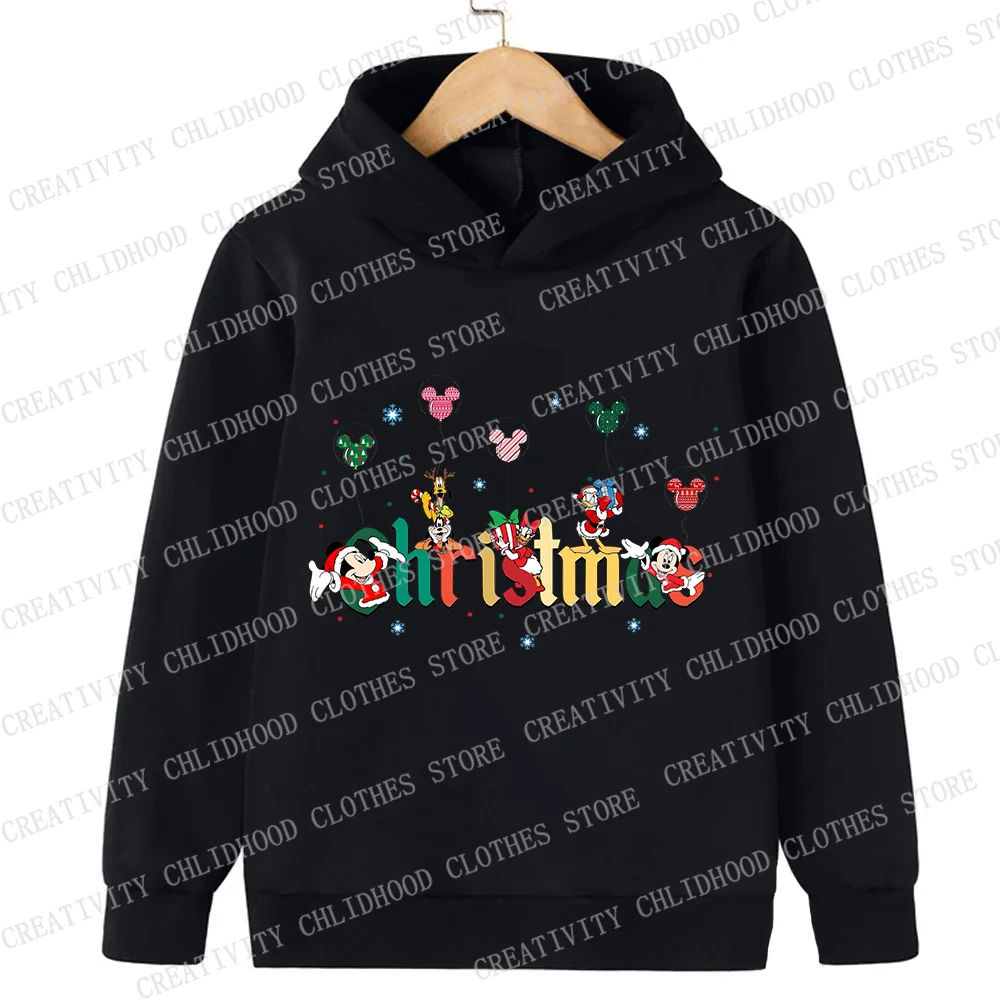 Christmas Hoodies Disney Children Mickey Mouse Winnie Kids Pullover Cartoons Casual Clothes Girl Boy Cartoons Tops Sweatshirts