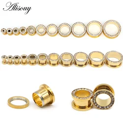 1pair Crystal Gold Color Screw Fit Ear Plugs Gauged Body Jewelry Stretching Kit Piercing Flesh Tunnel Ear Expander Bar 3~20mm