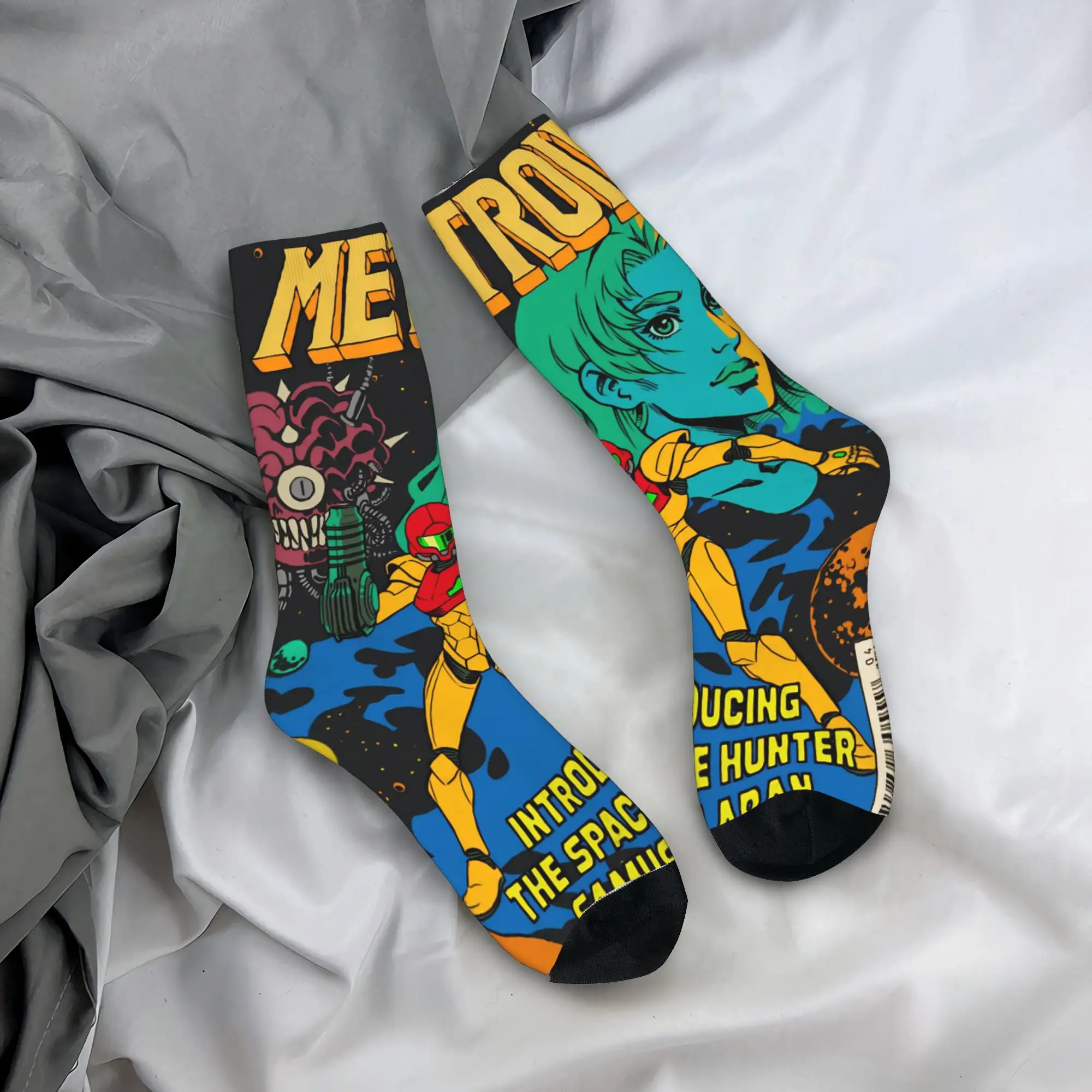 Metroids Hero Game Stockings  Graphic Novelty Socks Spring Non Skid Socks Women Men Outdoor Warm Soft Socks