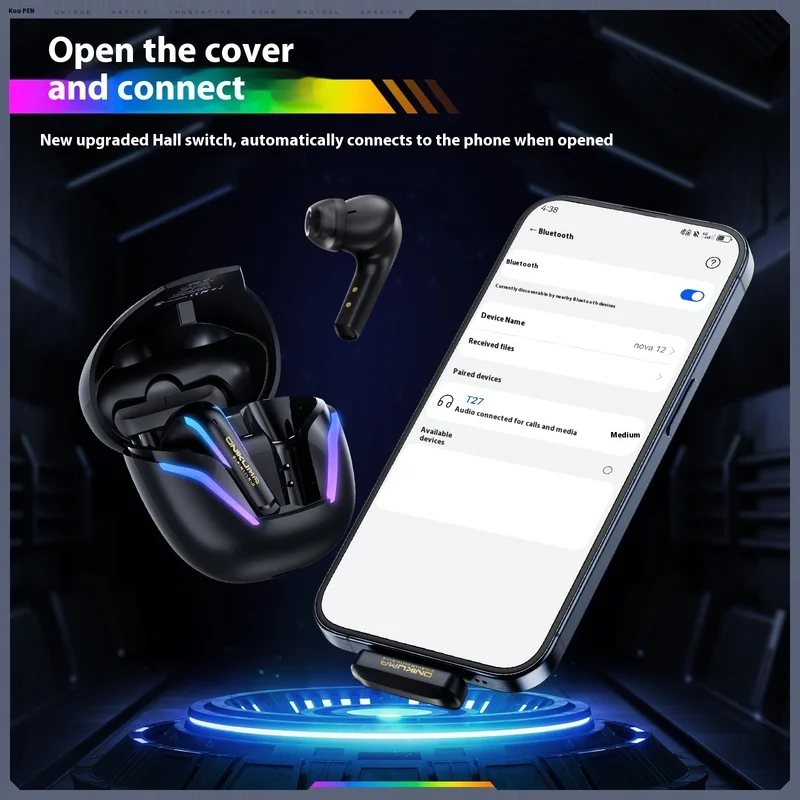 Onikuma T27 سماعة ألعاب بلوتوث لاسلكية الكمون المنخفض للعبة الكمبيوتر الهاتف المحمول مع ميكروفون جهاز الصوت والفيديو المحمول #3