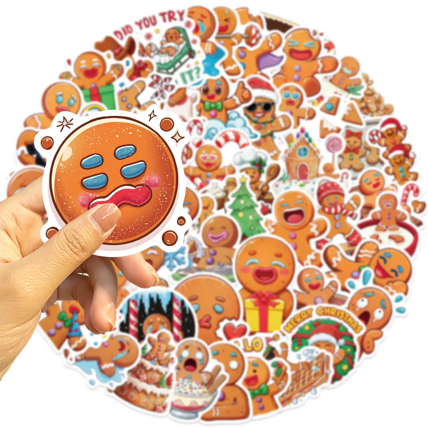 50pcs Christmas Gingerbread Man Stickers Decor Stickers For Scrapbook Notebook Cup Phone Case Stationery Calssroom Decoration