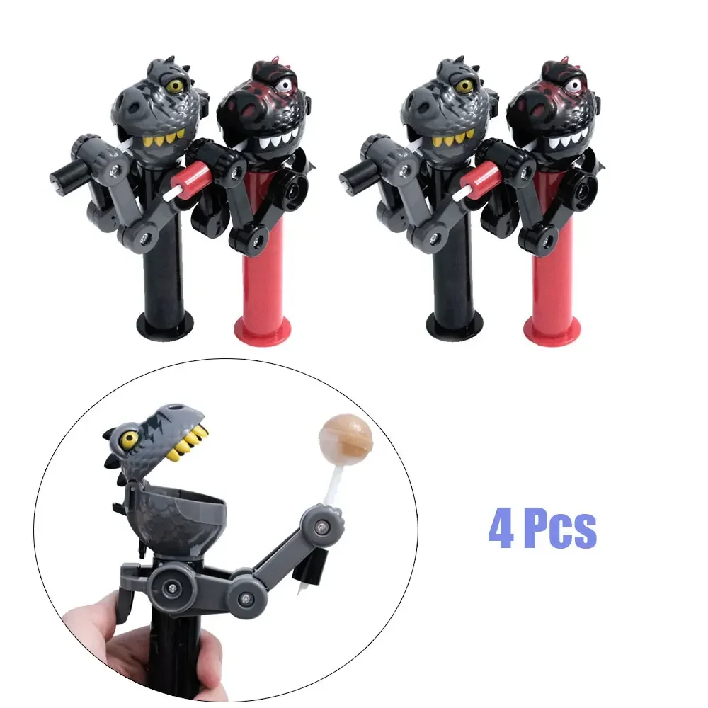 4 Pcs Black Lollipop Holder Eat Lollipop Robot Dinosaur Relax Toy Cute Creative Gifts For cat catnip Holder Big Mouth Dinosaur