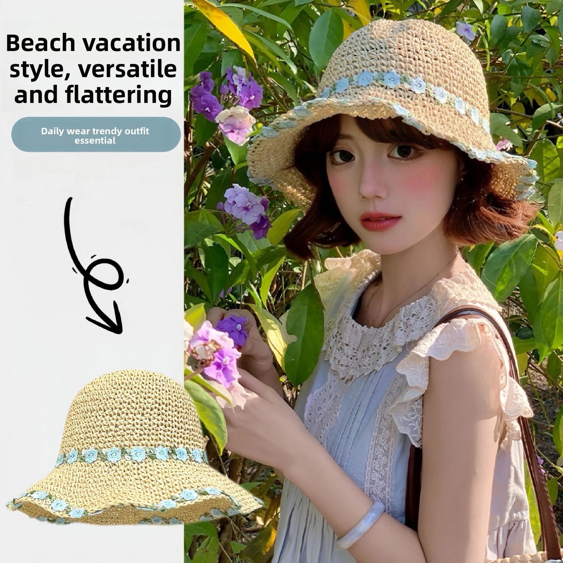 UV Protection Women s Protective Summer Bucket Sun Hat Wide Brim Foldable Straw Hat for Seaside Casual Daily Wearing