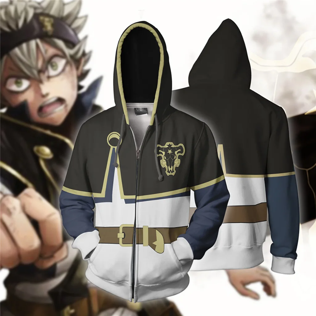 Anime Black Clover Sweatshirt Asta Hoodies Yuno Grinbellor Cosplay Hooded Zipper Jacket Unisex Clothes Streetwear Hoody Coat