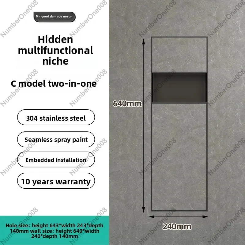 Customizable Hidden Bathroom Cabinet Stainless Steel Embedded Niche Wall Mount Storage Rack for Tissue Box and Garbage Bin