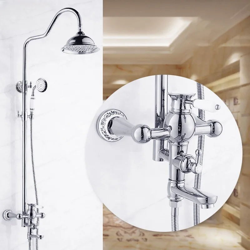 

Luxury Bathroom Shower Set Wall Mount Faucet Mixer Tap Rain exposed Head & Handheld Chrome Gloden ML8505