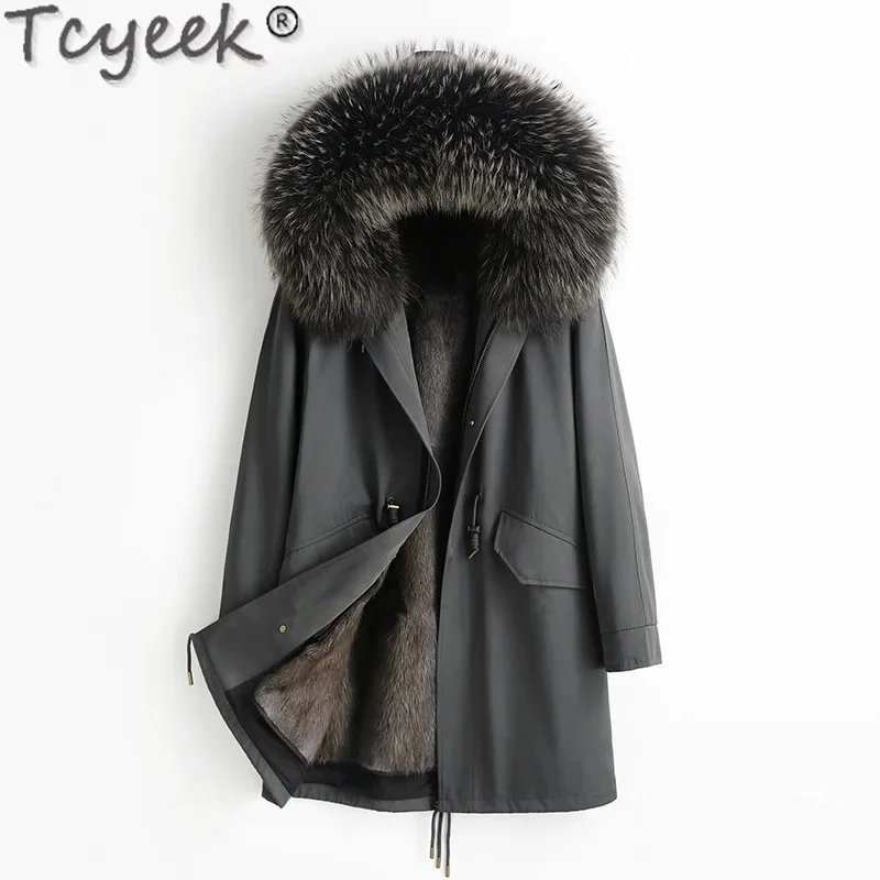 Natural Tcyeek Mink Parka Real Jacket Female Winter Jackets for Women Clothes 2024 Korean Warm Detachable Fox Fur Collar