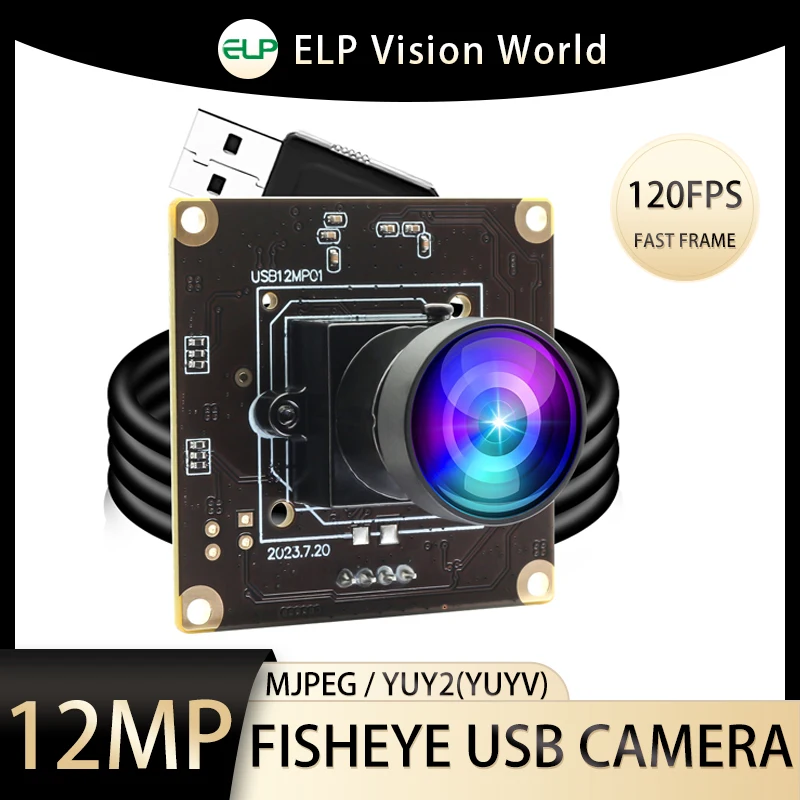 ELP 12MP Fisheye USB Camera High Speed 1080P 120FPS Industrial Wide Angle Camera Module With 170 Degree Lens Sony IMX577 Webcam